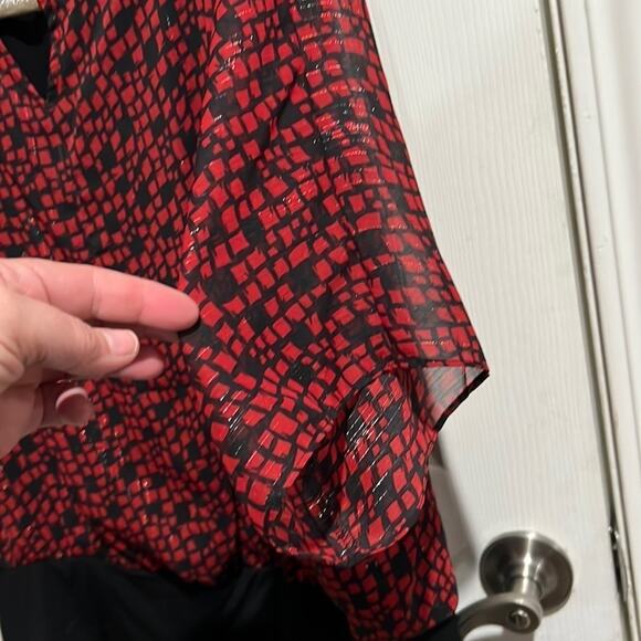 Ab Studio Short Sleeve Metallic Blouson Top Red MediumLike new wor… - Picture 3 of 6